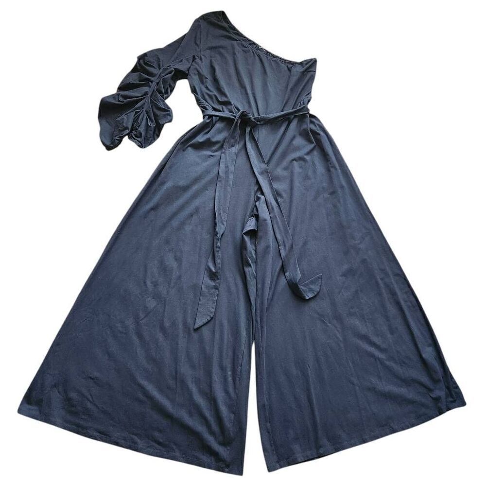 Wayward Fancies eShakti Jumpsuit Womens XL Wide Leg One Shoulder Ruched Tie Belt